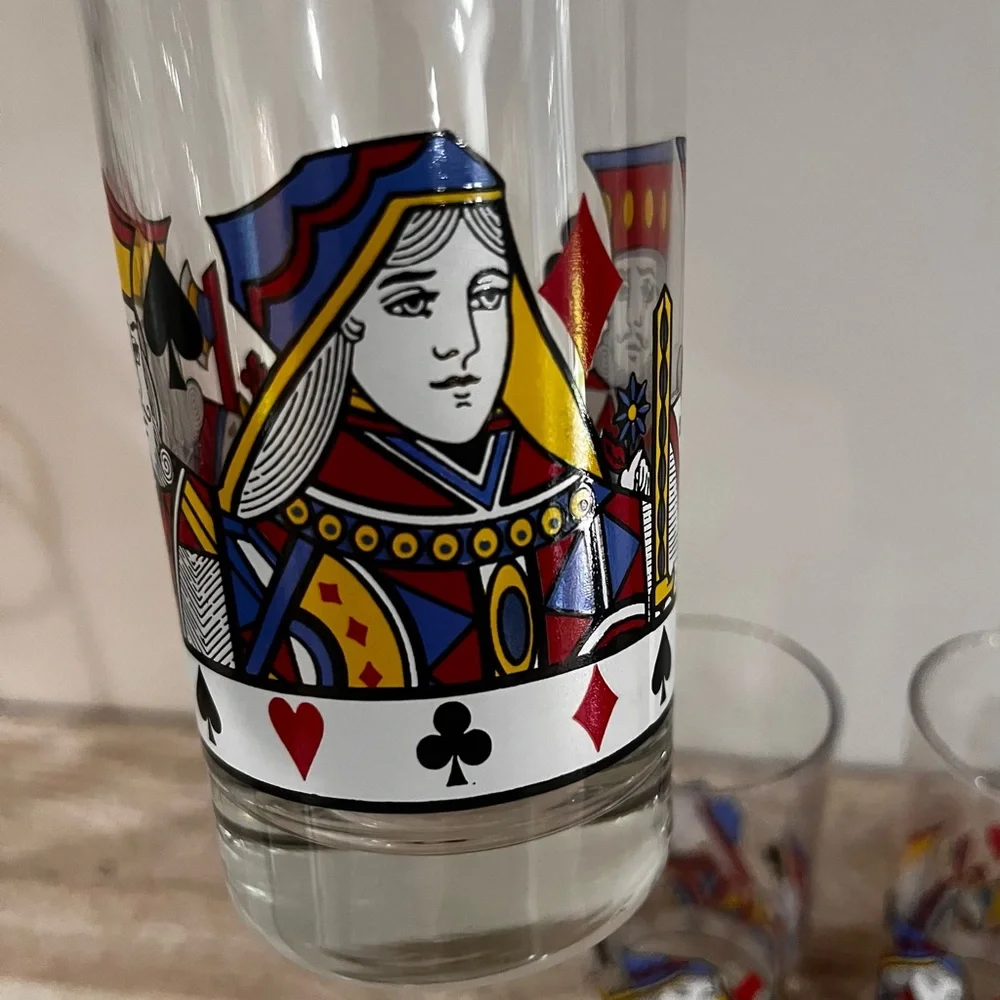 Vintage Libbey King Queen Playing Card Themed Glassware -Set of 3-